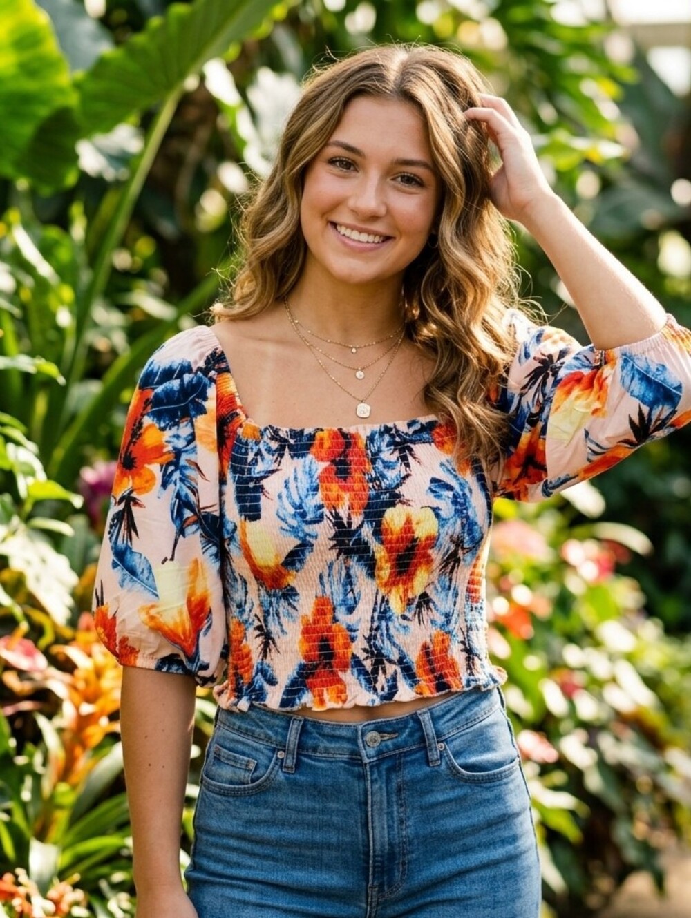 Love By Design Floral Sunset Smocked Top Size M New